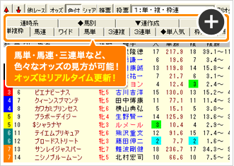 馬単・三連単など、色々な見方ができるオッズ表